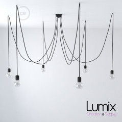 Suspension multiple OCTOPUS  céramique 7 lampes - câble textile extra-souple NOIR
