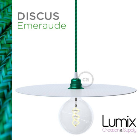 Suspension DISCUS Émeraude disque métal peint blanc et verni