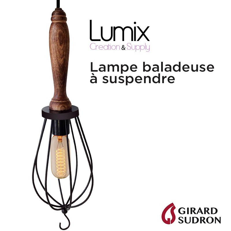 Lampe baladeuse manche bois douille E27