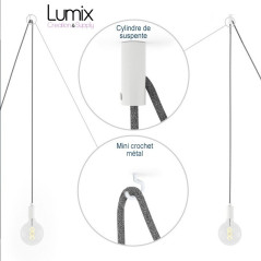 Suspension multiple OCTOPUS 7 Métal - Câble textile extra-souple en Lin anthracite