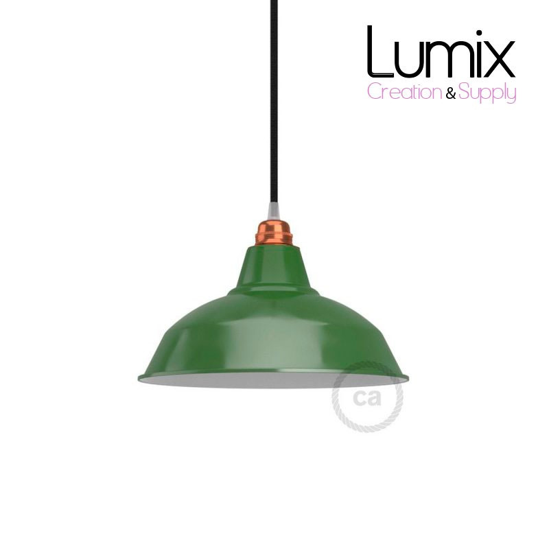 Abat-jour Bistrot diamètre 30 cm métal revêtement en émail vert et intérieur blanc Abat-jour Bistrot diamètre 30 cm métal revêtement en émail vert et intérieur blanc
