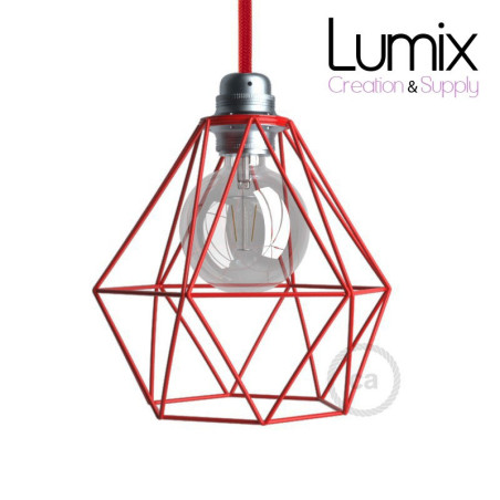 Abat-jour cage métal style diamant métal rouge
