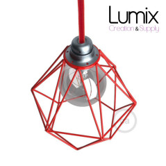 Abat-jour cage métal style diamant métal rouge
