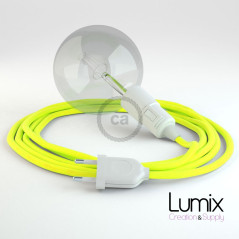 Lampe baladeuse E27 câble textile JAUNE FLUO, douille thermoplastique avec interrupteur intégré