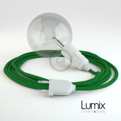 Lampe baladeuse câble textile VERT FONCÉ, douille thermoplastique avec interrupteur intégré