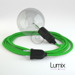 Lampe baladeuse E27 câble textile VERT LIME, douille thermoplastique avec interrupteur intégré