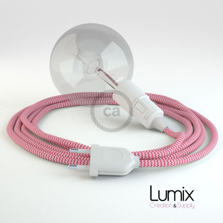 Lampe baladeuse câble textile ZIG ZAG FUSCHIA, douille thermoplastique avec interrupteur intégré
