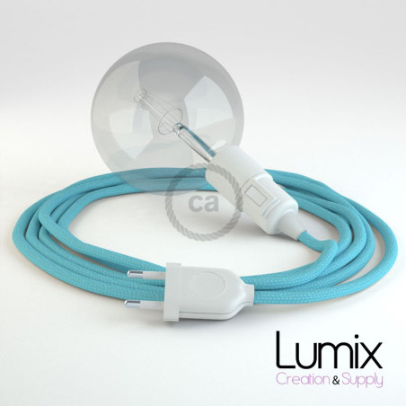 Lampe baladeuse câble textile BLEU AZUR, douille thermoplastique avec interrupteur intégré