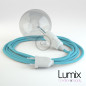Lampe baladeuse câble textile BLEU AZUR, douille thermoplastique avec interrupteur intégré