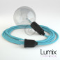 Lampe baladeuse câble textile BLEU AZUR, douille thermoplastique avec interrupteur intégré