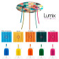 Suspension multiple 5 lampes grande rosace aluminum imprimé motif palette couleurs Suspension multiple 5 lampes grande rosace aluminum imprimé motif palette couleurs
