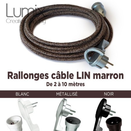 Rallonge de 2 à 10 mètres de câble textile en lin naturel marron