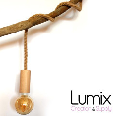 Lampe baladeuse grosse corde en jute de diamètre 16 mm et porte-douille bois