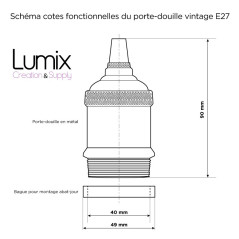 Lampe baladeuse fil jute torsadé et douille vintage cuivre avec bague pour abat-jour