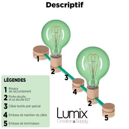 Kit Guirlande lumineuse pour l'intérieur avec câble textile et accessoires en bois