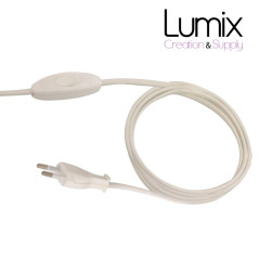Cordon plastique fiche deux poles et interrupteur 1,5 m blanc