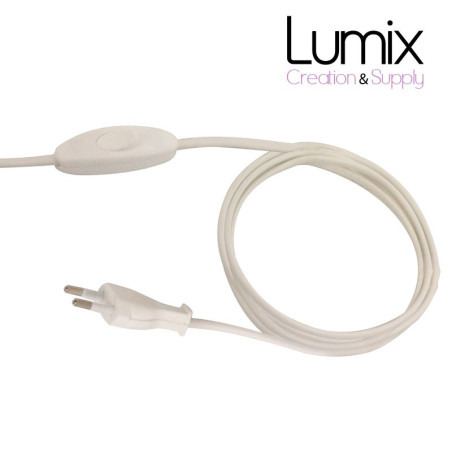 Cordon plastique fiche deux poles et interrupteur 1,5 m blanc