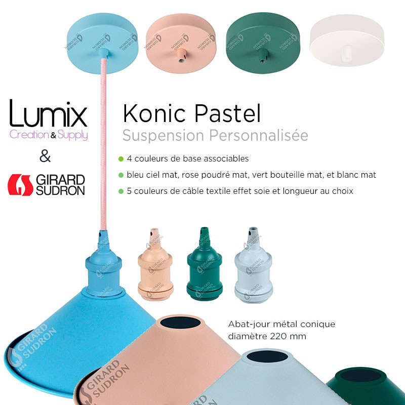 Suspension personnalisée Konik Pastel abat-jour conique en métal diam 220 mm Suspension personnalisée Konik Pastel abat-jour conique en métal diam 220 mm