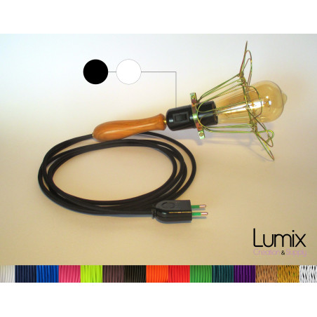 Lampe baladeuse US à personnaliser - 110/250V manche en bois de Cerisier avec interrupteur intégré