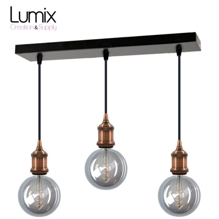 Suspension FIX MULTIPLE douille vintage E27 bagues - Pavillon rectangulaire 470 mm