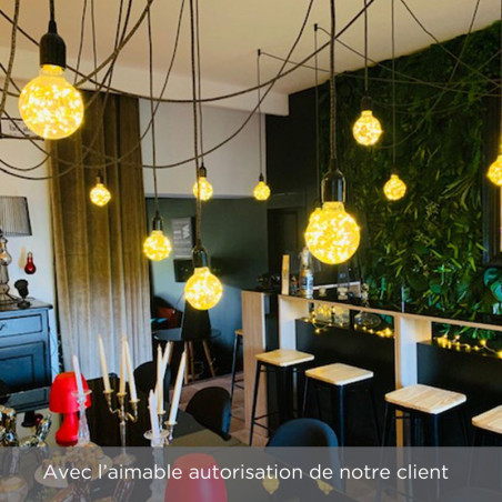 Suspension multiple de 14 lampes - Rosace bois massif - Montage complet sur-mesure