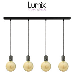 Suspension FIX MULTIPLE 4 douilles moderne E27 à bague - Pavillon rectangulaire métal noir ou  blanc 900 mm