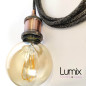 Lampe baladeuse fil rond en lin naturel anthracite et douille vintage cuivre avec bague pour abat-jour Lampe baladeuse fil rond en lin naturel anthracite et douille vintage cuivre avec bague pour abat-jour