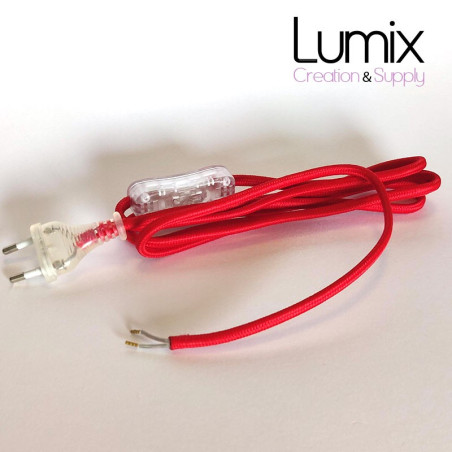 Cordon alimentation textile rouge pour lampe ou récepteur petite puissance 2,5 A