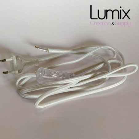 Cordon alimentation textile blanc pour lampe ou récepteur petite puissance 2,5 A
