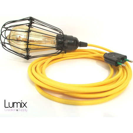 Lampe baladeuse E27 (à vis) à personnaliser - câble textile, douille bakélite avec cage acier