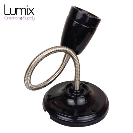 Lampe Porcelaine Noire en plafonnier ou en applique murale - avec gaine flexible