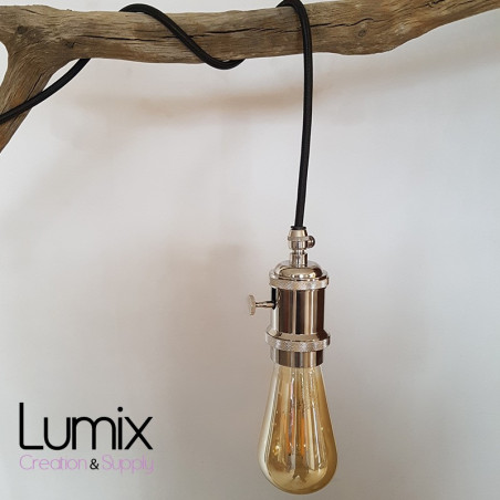 Lampe à suspendre douille vintage nickel à interrupteur rotatif intégré