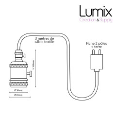 Lampe à suspendre douille vintage métal Noir satiné à interrupteur rotatif intégré