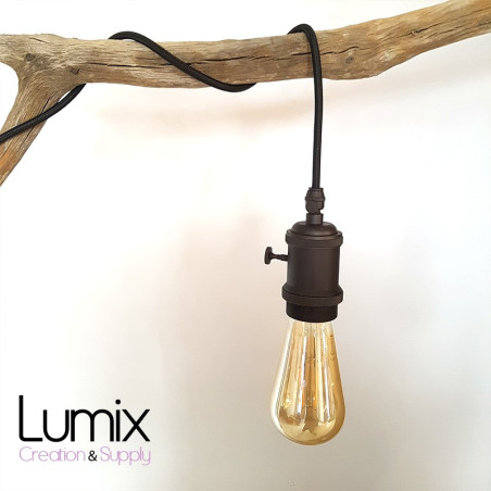 Lampe à suspendre douille vintage métal noir satiné à interrupteur rotatif intégré