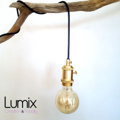 Lampe à suspendre douille vintage métal dorée à interrupteur rotatif intégré