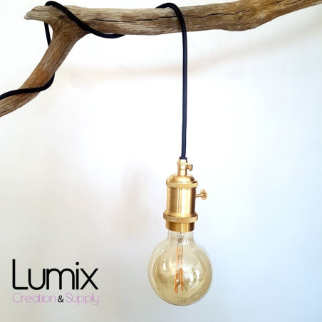 Lampe à suspendre douille vintage métal dorée à interrupteur rotatif intégré