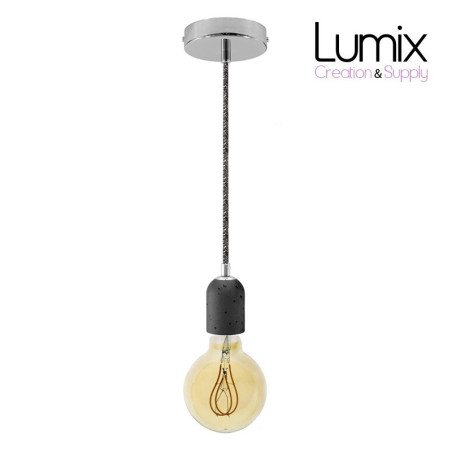 Suspension simple douille ciment noir finition chromée