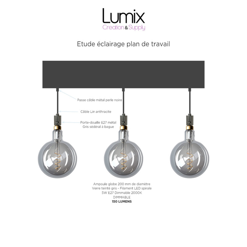 COMMANDE PRIVÉE - DEVIS D1181 + 3 AMPOULES GLOBES G200 LED VERRE TEINTÉ GRIS COMMANDE PRIVÉE - DEVIS D1181 + 3 AMPOULES GLOBES G200 LED VERRE TEINTÉ GRIS
