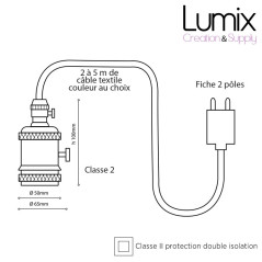 Lampe à suspendre douille vintage métal cuivre à interrupteur rotatif intégré