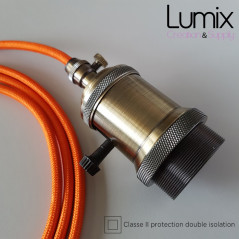 Lampe à suspendre douille vintage métal bronze satiné à interrupteur rotatif intégré
