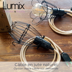 Lampe baladeuse E27 avec interrupteur à personnaliser - câble textile, douille bakélite et cage acier
