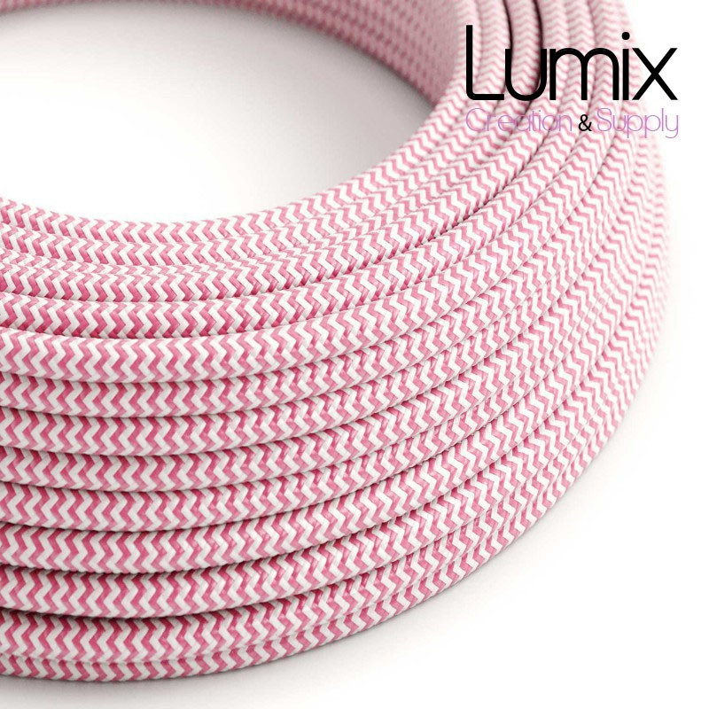 Câble textile 2 x 0,75 mm2 Zig-Zag Fuchsia effet soie
