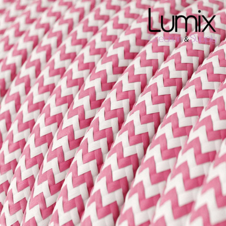 Câble textile 2 x 0,75 mm2 Zig-Zag Fuchsia effet soie