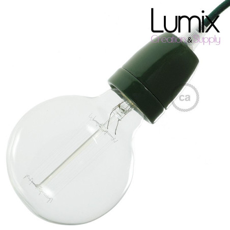 Douille vintage en porcelaine véritable couleur vert foncé