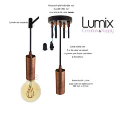 COMMANDE PRIVÉE - 1 Suspension Type Octopus 5 lampes - porte-douille longues cuivre bronze et ampoules LED