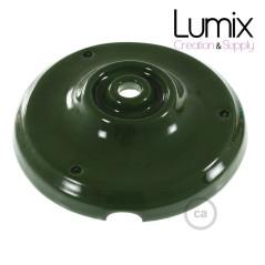 Rosace porcelaine peinte en vert pour raccordement électrique au plafond - pavillon porcelaine style vintage
