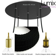 COMMANDE PRIVÉE - 1 Suspension rosace XXL 5 lampes porte-douille lisse et à bagues dorées + ampoules