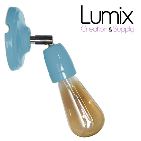 Lampe applique murale orientable en porcelaine bleue et métal chromé