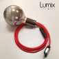 Lampe à suspendre type baladeuse porte-douille métal lisse Perle noire de Tahiti - Câble textile rouge. Lampe à suspendre type baladeuse porte-douille métal lisse Perle noire de Tahiti - Câble textile rouge.