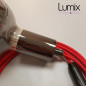 Lampe à suspendre type baladeuse porte-douille métal lisse Perle noire de Tahiti - Câble textile rouge. Lampe à suspendre type baladeuse porte-douille métal lisse Perle noire de Tahiti - Câble textile rouge.